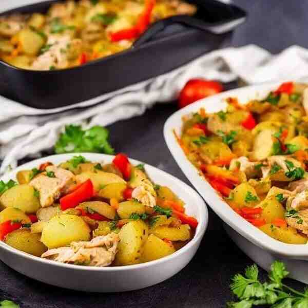 Картофельная запеканка с курицей и овощами